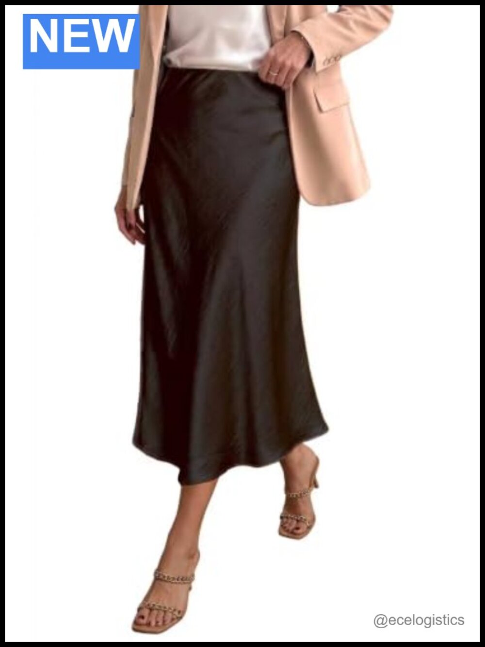 High Waist A-Line Maxi Skirt for Women 95% Polyester 5% Spandex Satin